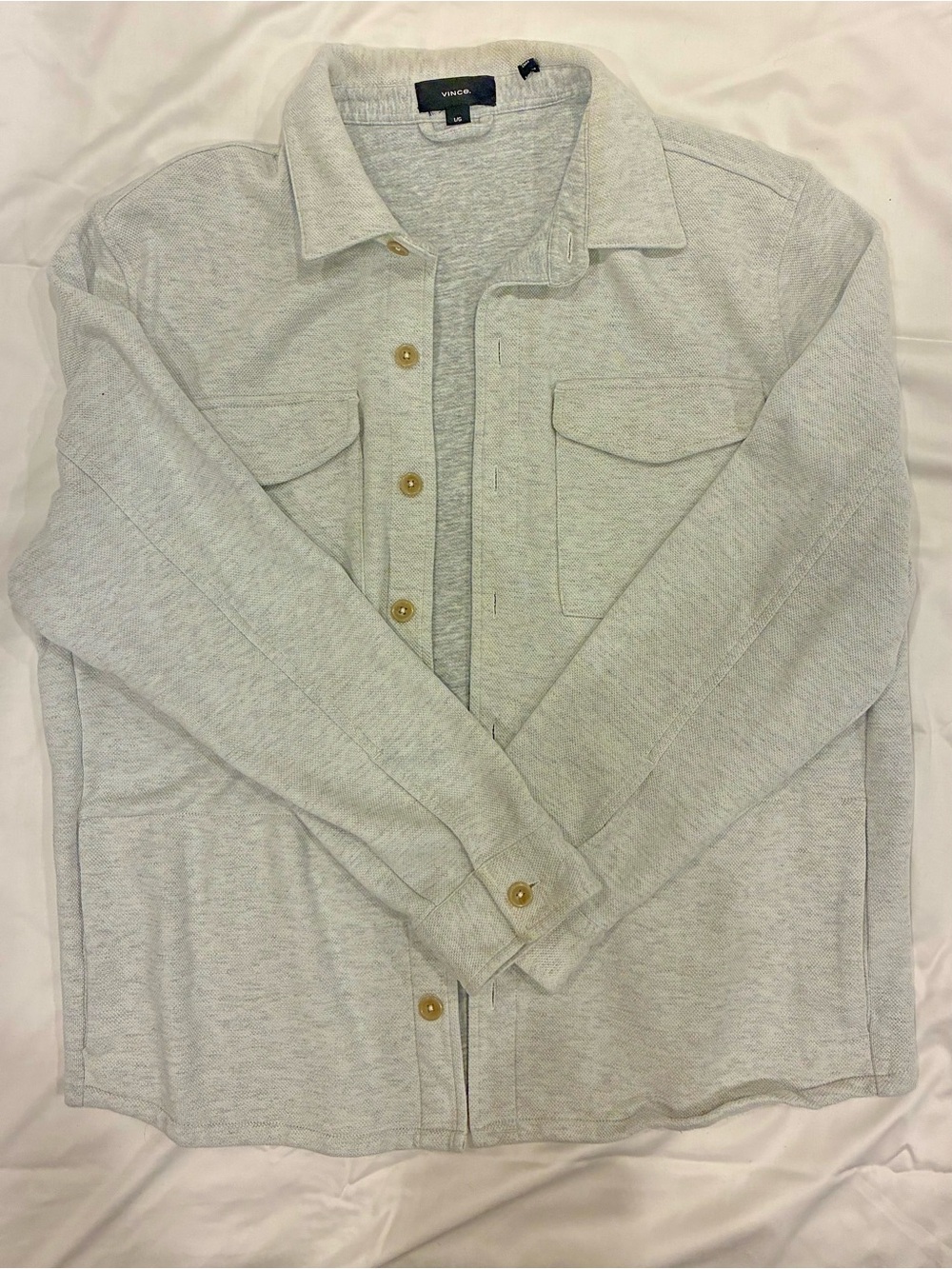 Vince Light Gray Button-Front Shirt Jacket